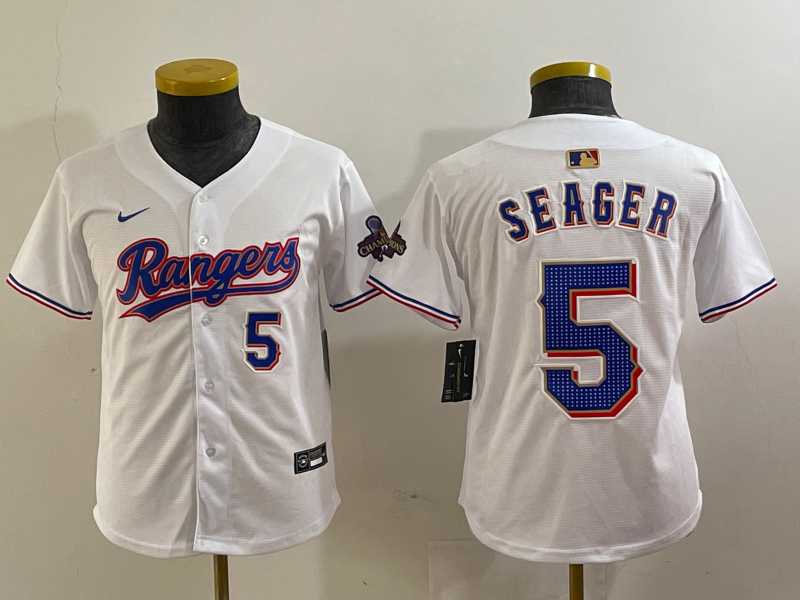 Youth Texas Rangers #5 Corey Seager Number White 2024 Gold Collection Limited Cool Base Jersey->mlb youth jerseys->MLB Jersey